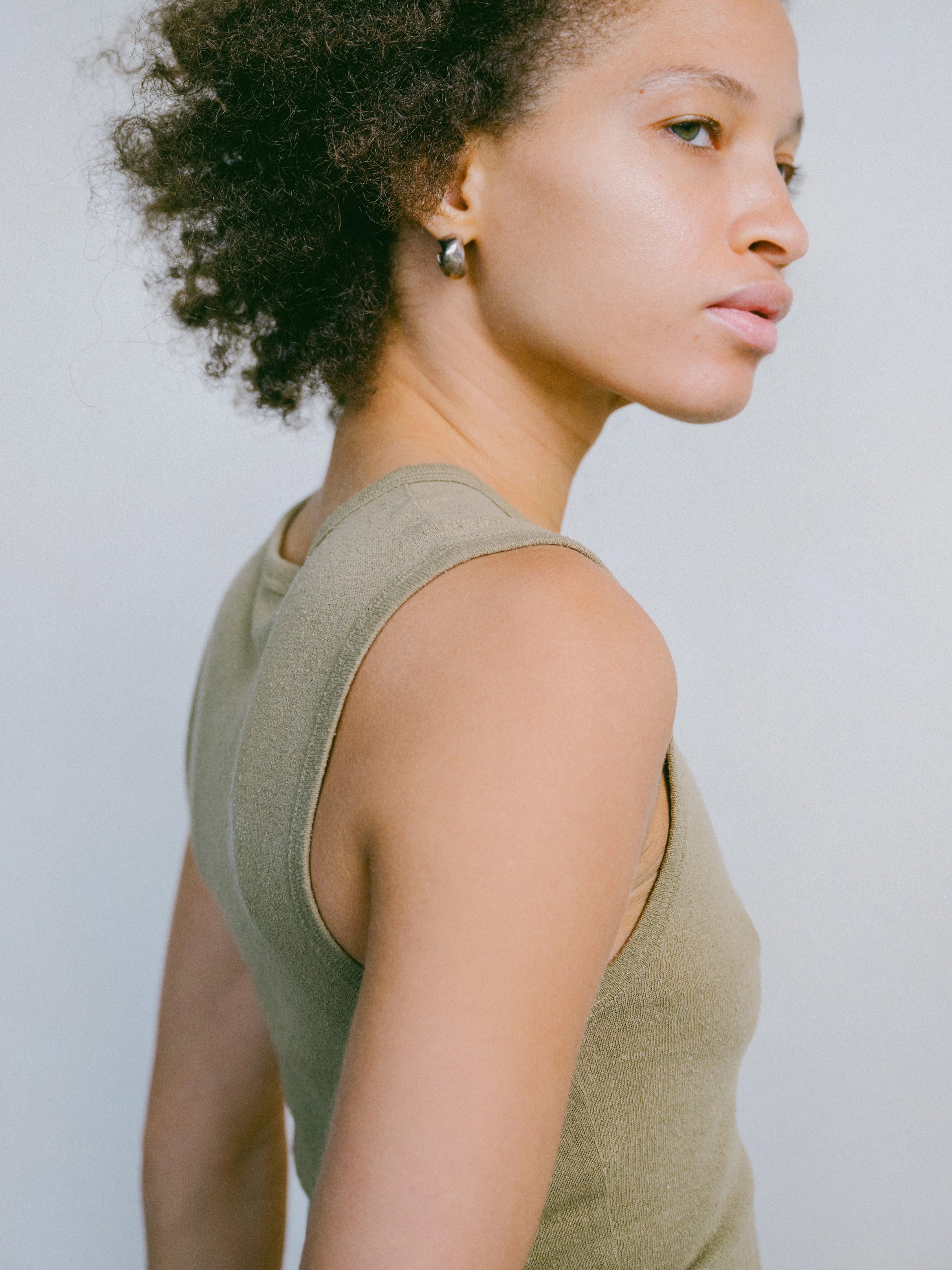 Tasi Crop, Regen Silk Noil Jersey, Sage High Density Fabric