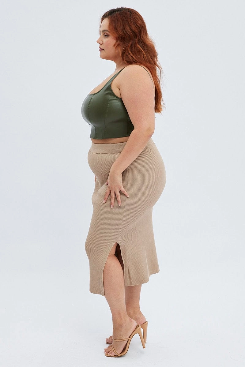 Camel Knit Skirt Midi Side Split Weekend Outfit Photography Session
