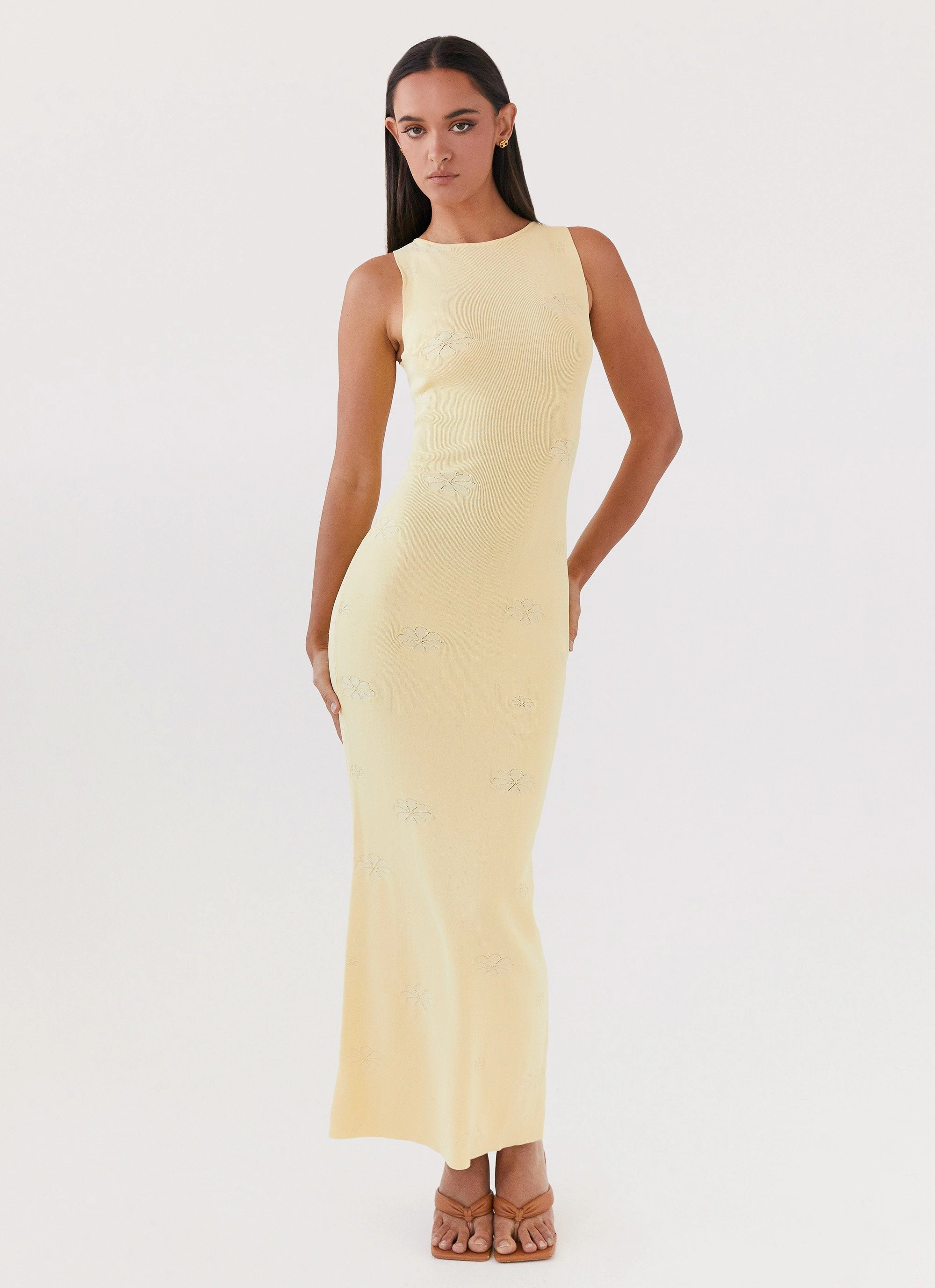 Light Aesthetic Garden-Party Holly Knit Maxi Dress - Yellow
