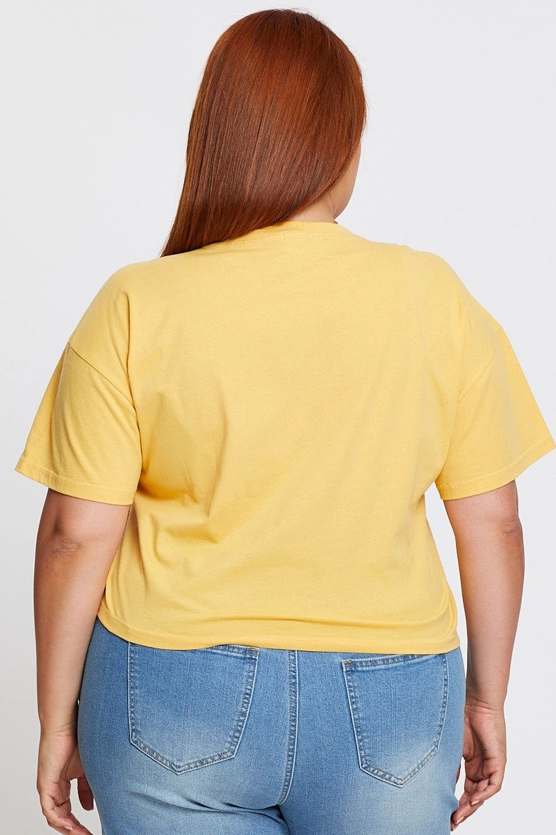 Yellow Short Sleeve Desert Dreams Semi Crop T-shirt Slim Fit Cut Comfort Stretch