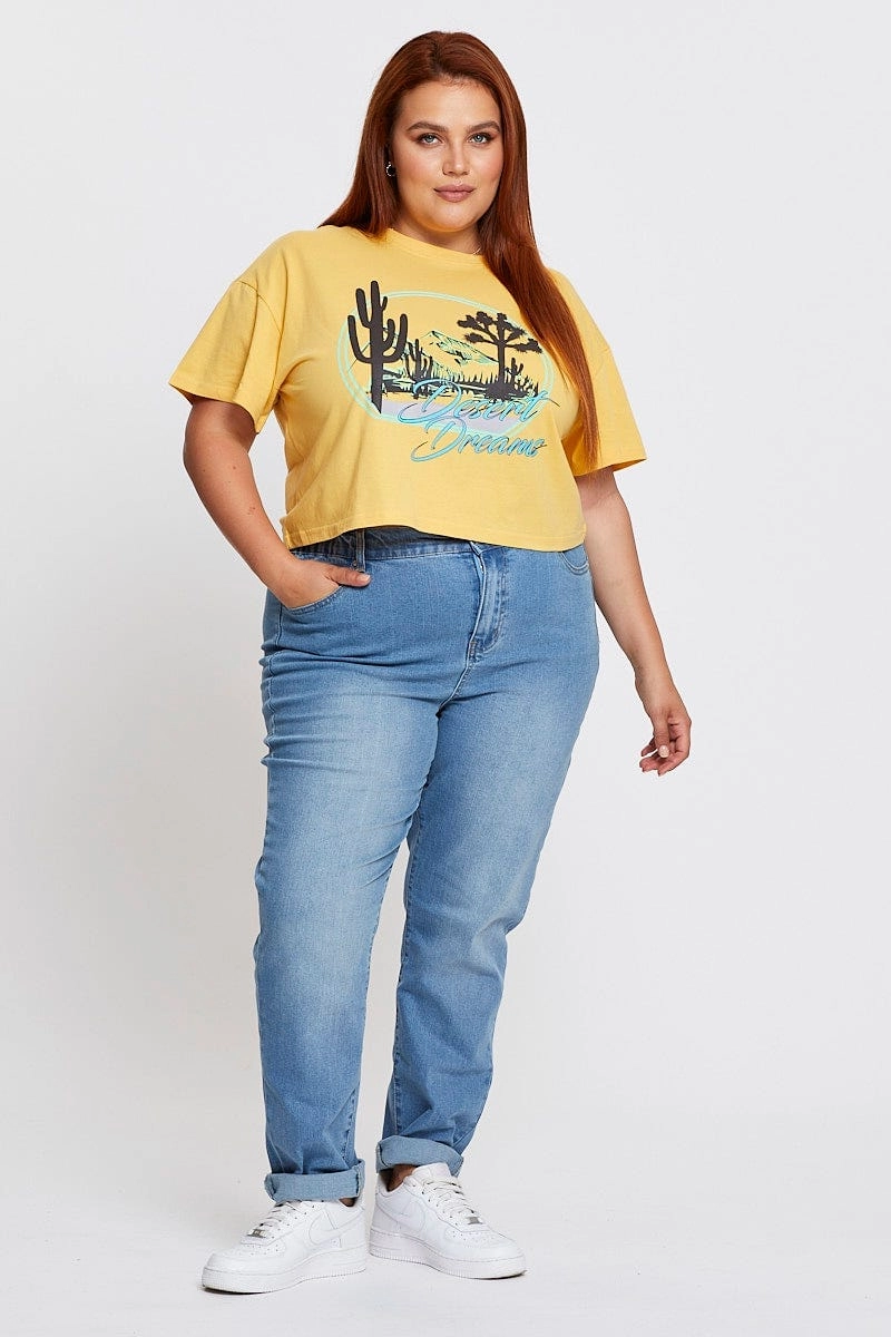 Sporty Active Wear NoSideSeam Yellow Short Sleeve Desert Dreams Semi Crop T-shirt