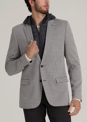 Non Irritating Seams Hooded Bib Blazer for Tall Men in Chocolate and Black Houndstooth