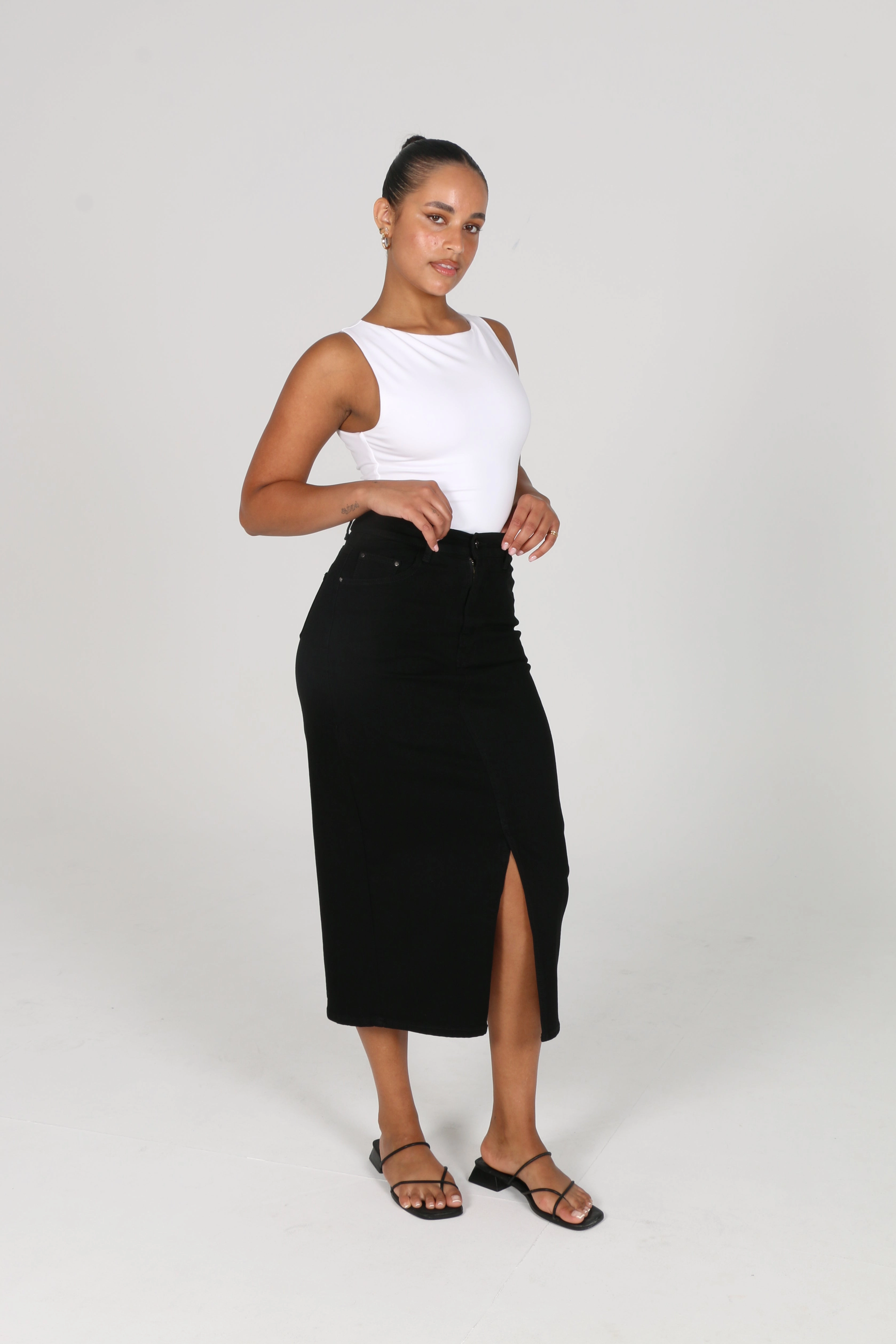 HUDSON MIDI SKIRT BLACK Fashion Energy Soft Styling