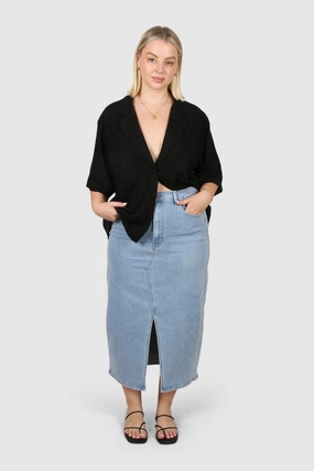 HUDSON MIDI SKIRT BLUE WASH Leather Look