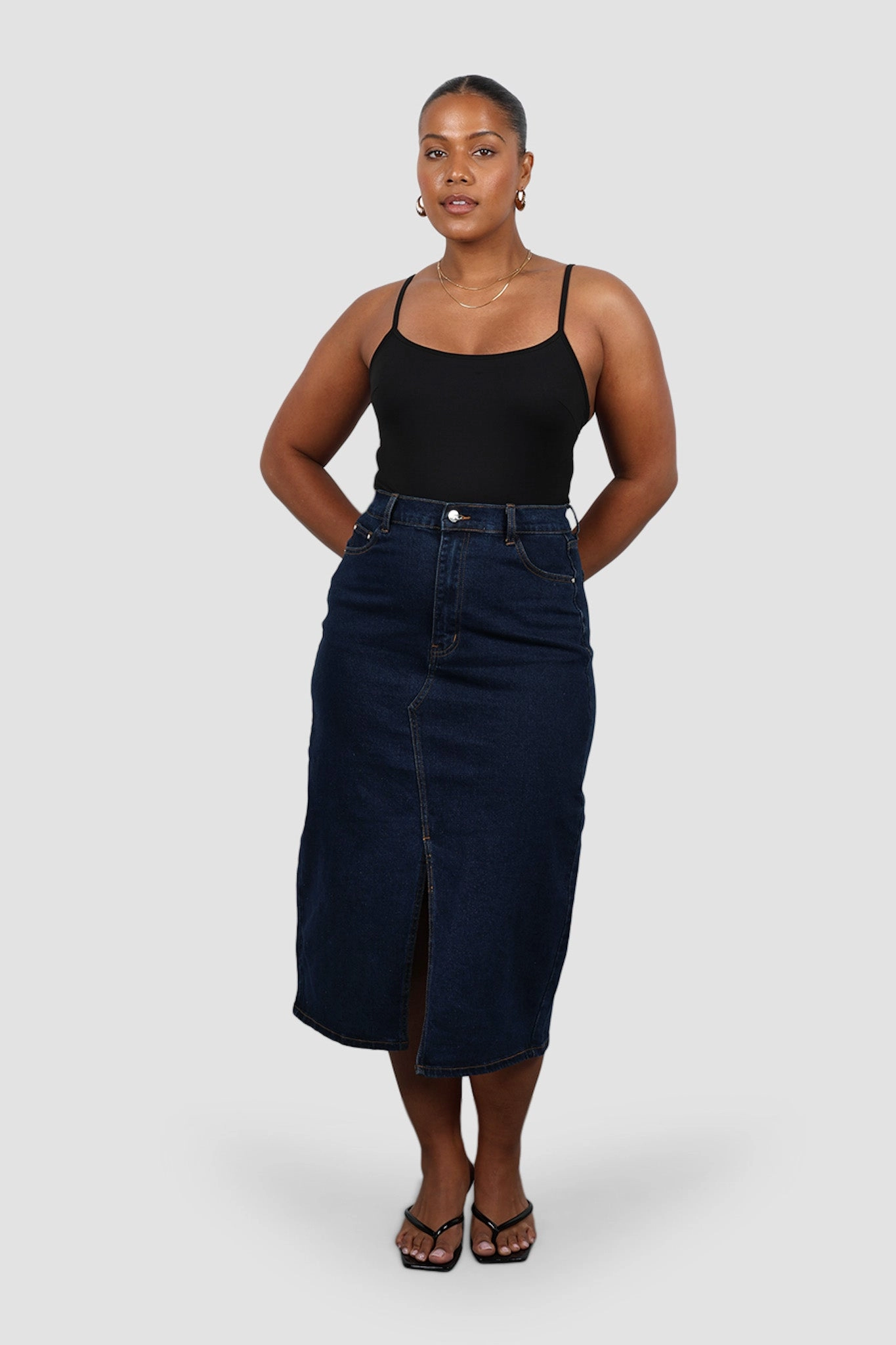 Textured Surface Midi length HUDSON MIDI SKIRT MIDNIGHT BLUE