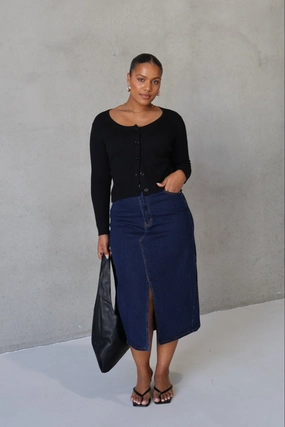 Outfit Vibes Daily Favorite HUDSON MIDI SKIRT MIDNIGHT BLUE