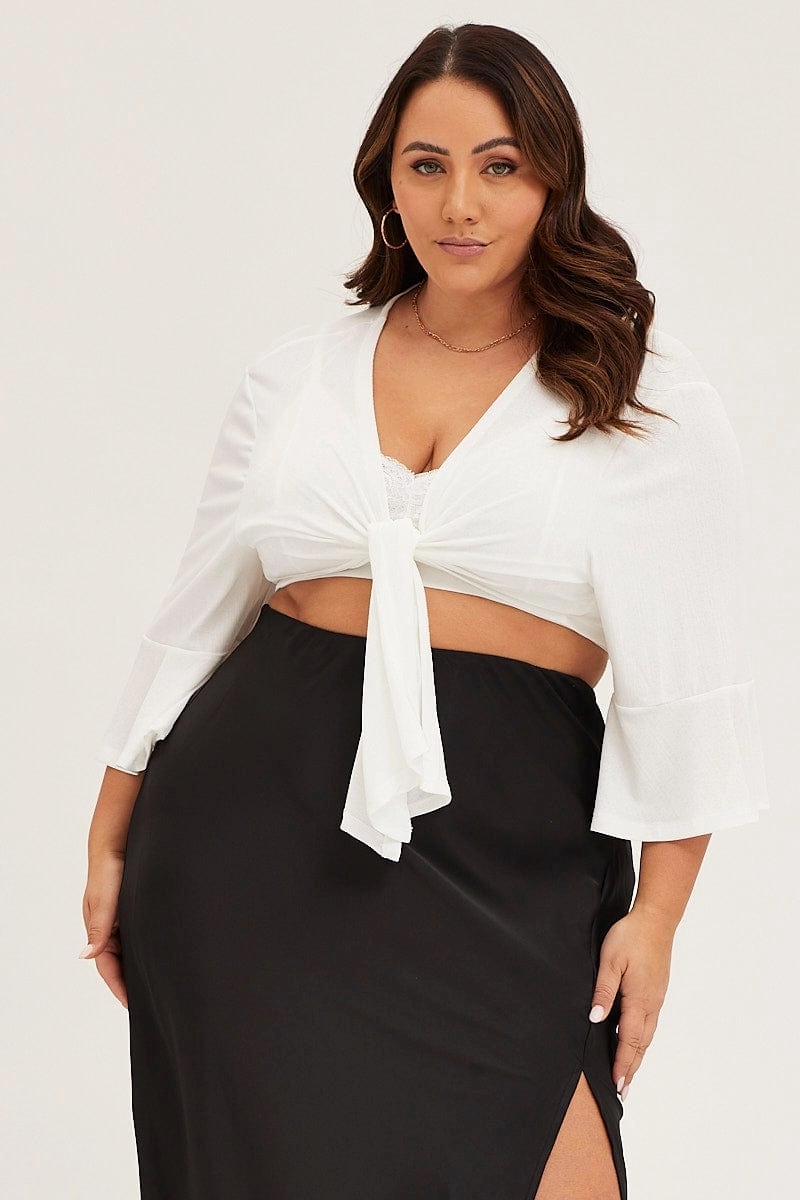 White Ruffle Sleeve Tie Up Crop Cardigan Interchangeable Liners