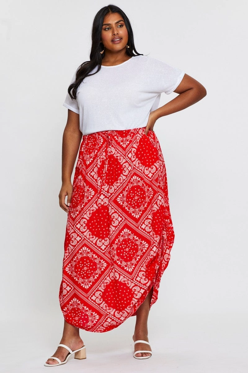 Reimagined Classic Boho Print Maxi Rushed Skirt Waist Tie