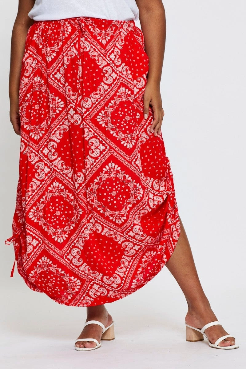 Boho Print Maxi Rushed Skirt Waist Tie Outfit Combo Bold Print