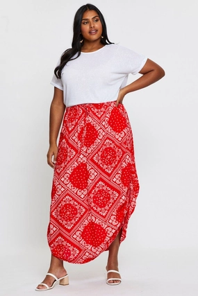 Reimagined Classic Boho Print Maxi Rushed Skirt Waist Tie