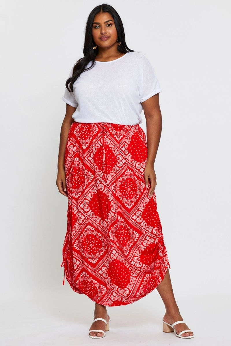 Boho Print Maxi Rushed Skirt Waist Tie Crossback Strap Smart Fit
