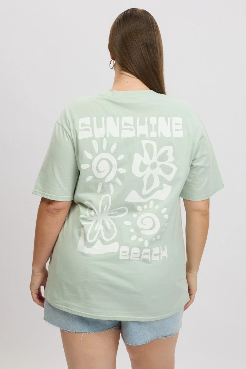 Breathable Yarn Composition Breathable fabric Green Graphic T Shirt Short Sleeve Crew Neck
