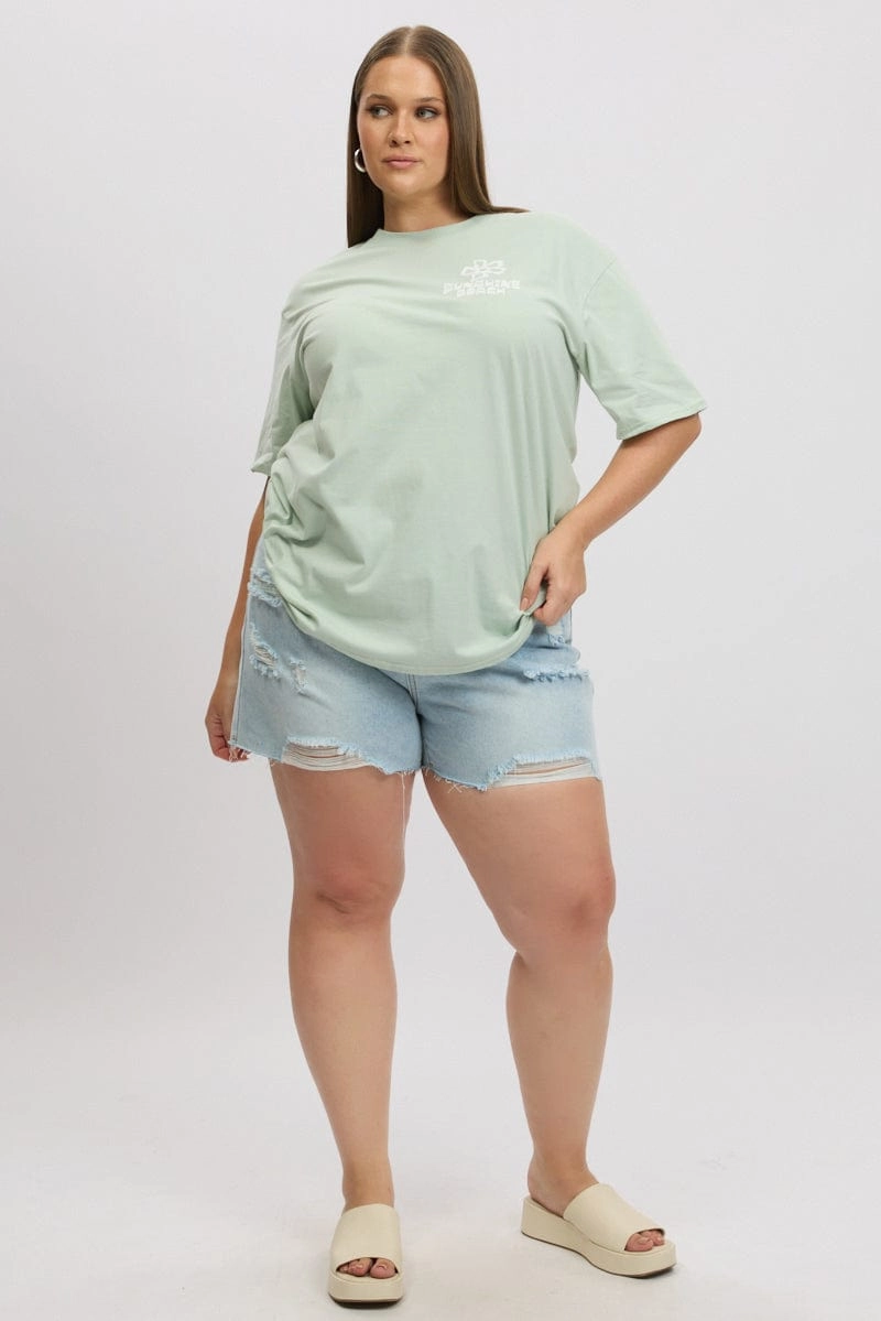 Green Graphic T Shirt Short Sleeve Crew Neck Matte Look Perfect for Vacation