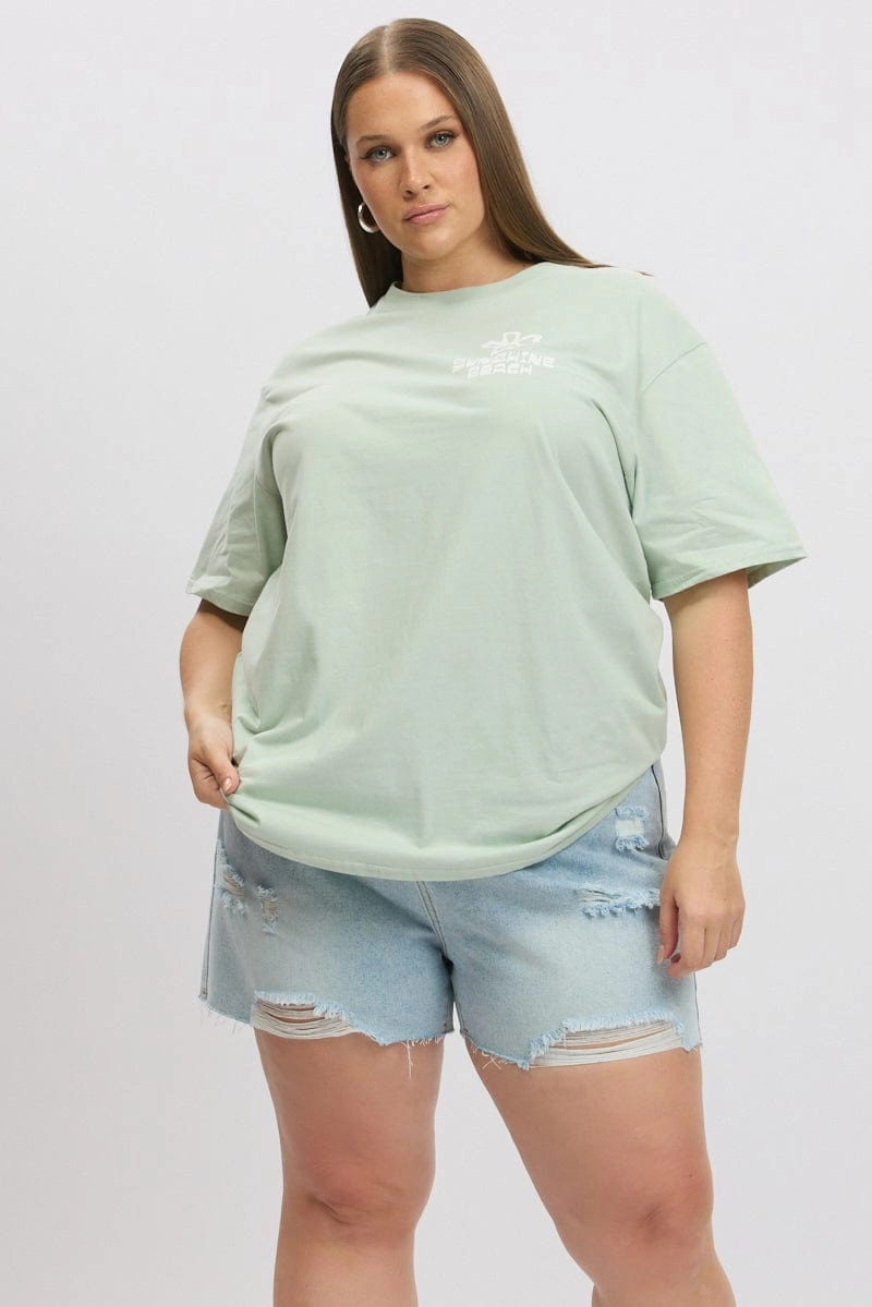 Active Layer Timeless and Chic Green Graphic T Shirt Short Sleeve Crew Neck