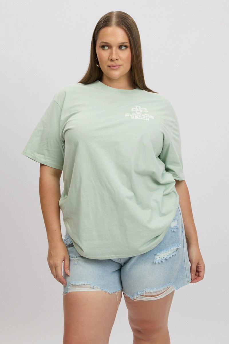 Green Graphic T Shirt Short Sleeve Crew Neck Complementary Colors