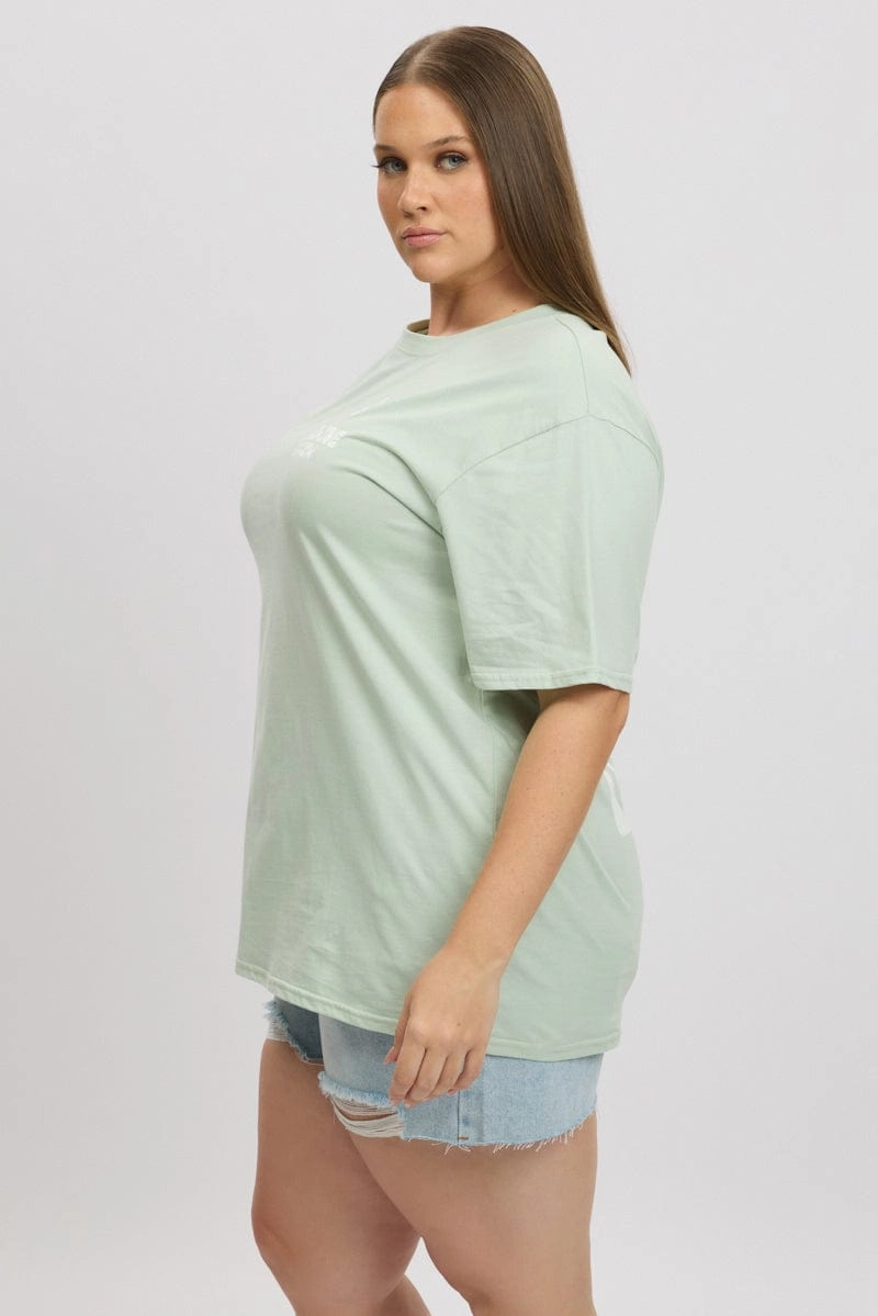 Green Graphic T Shirt Short Sleeve Crew Neck Trendy Vibes Smart Casual