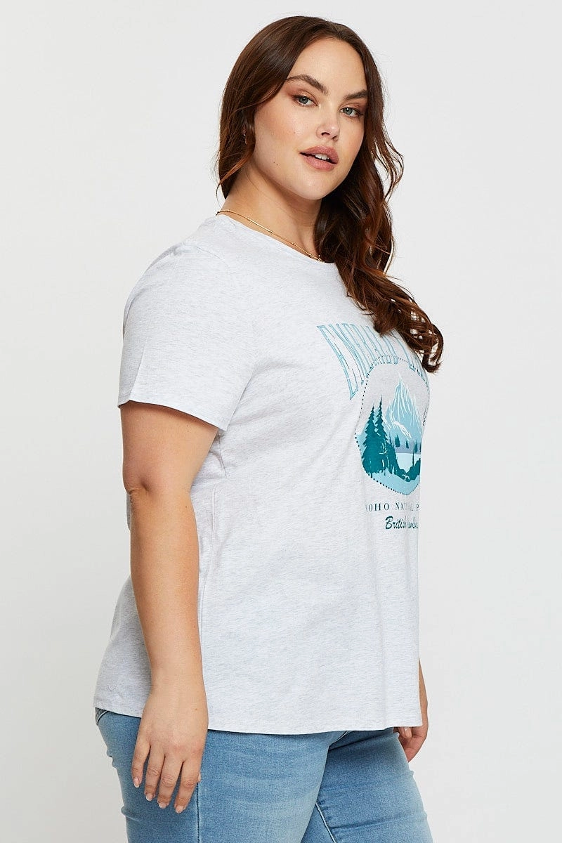 Grey Graphic T-shirt Crew Neck Short Sleeve Cotton Adjustable Fit