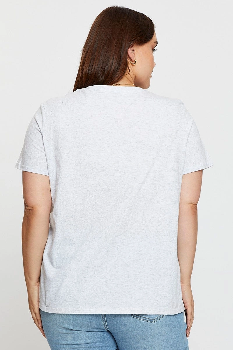 Effortless Wear Grey Graphic T-shirt Crew Neck Short Sleeve Cotton