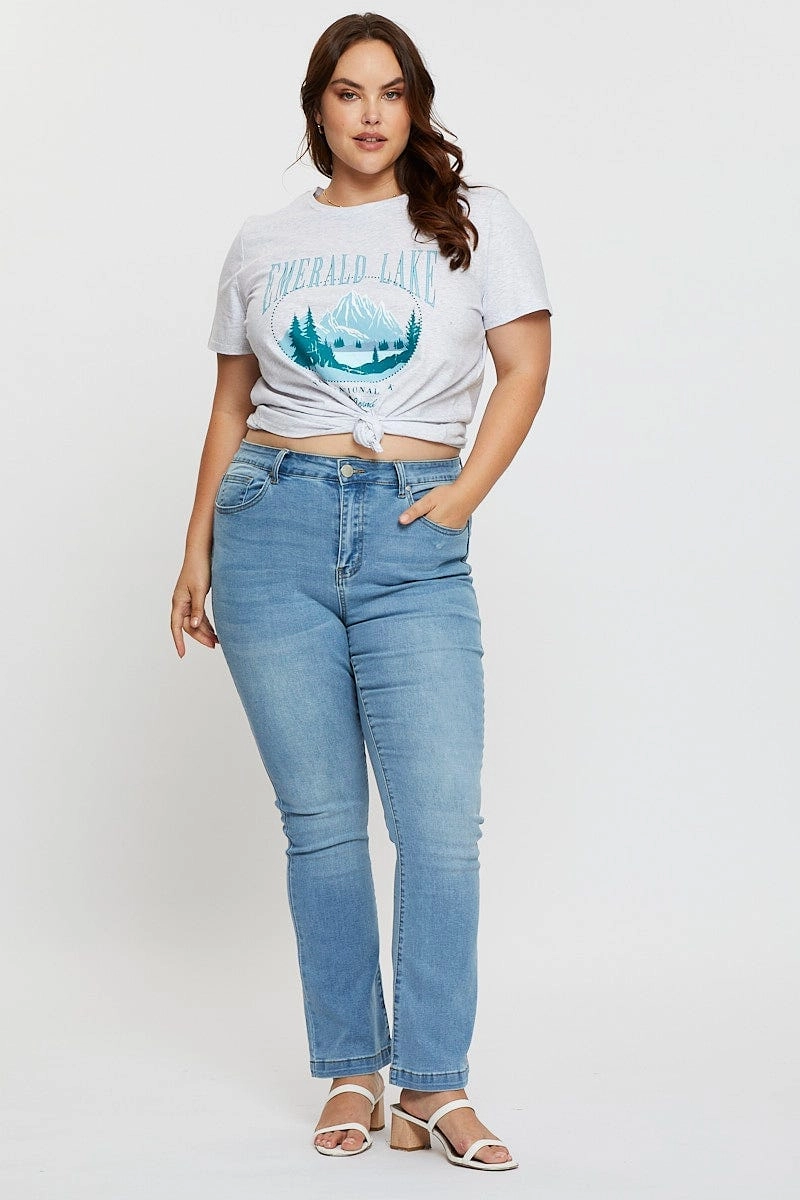 Ethically Sourced Cotton Grey Graphic T-shirt Crew Neck Short Sleeve Cotton