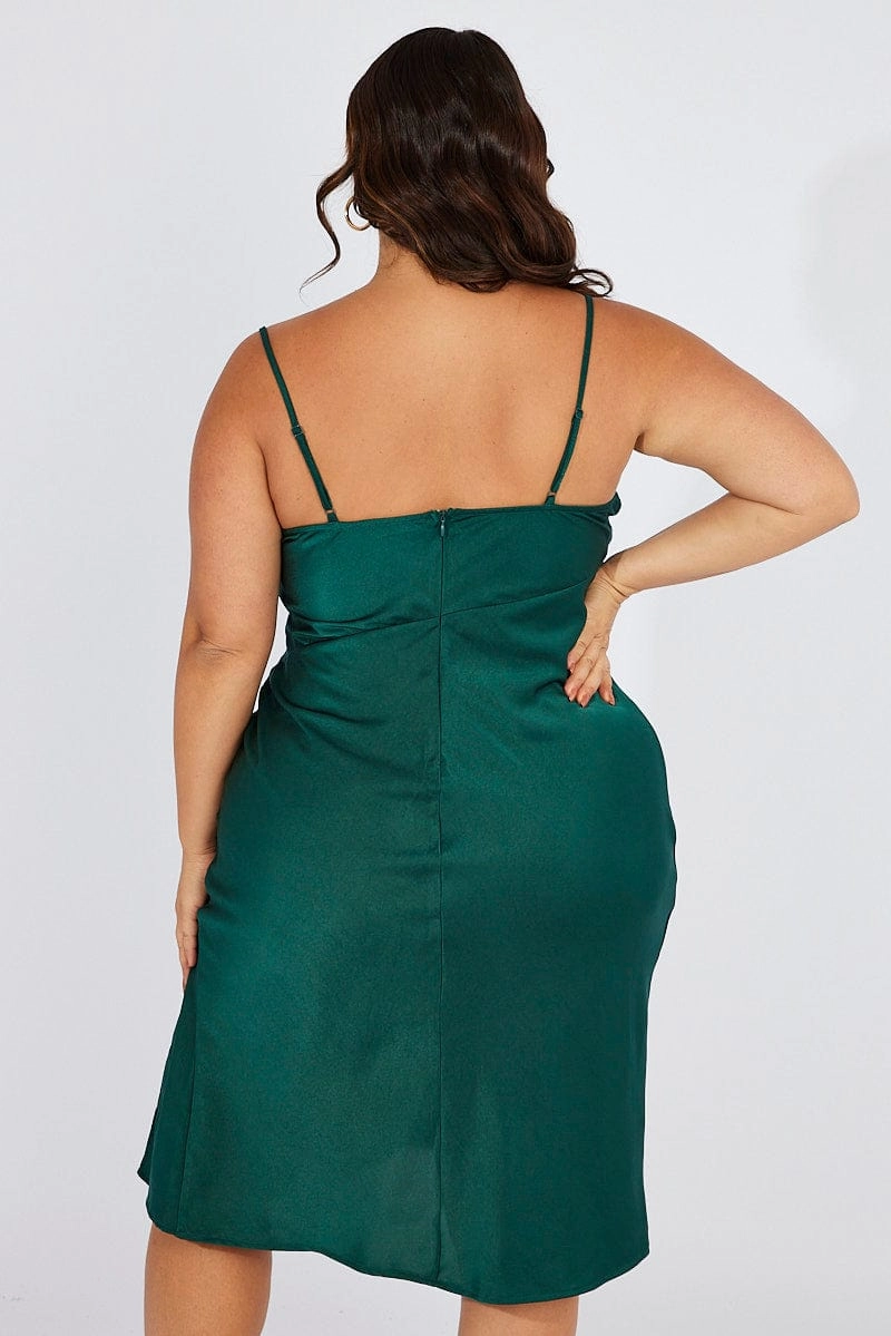 Blue Cowl Midi Dress Satin Front Split Sunset Look