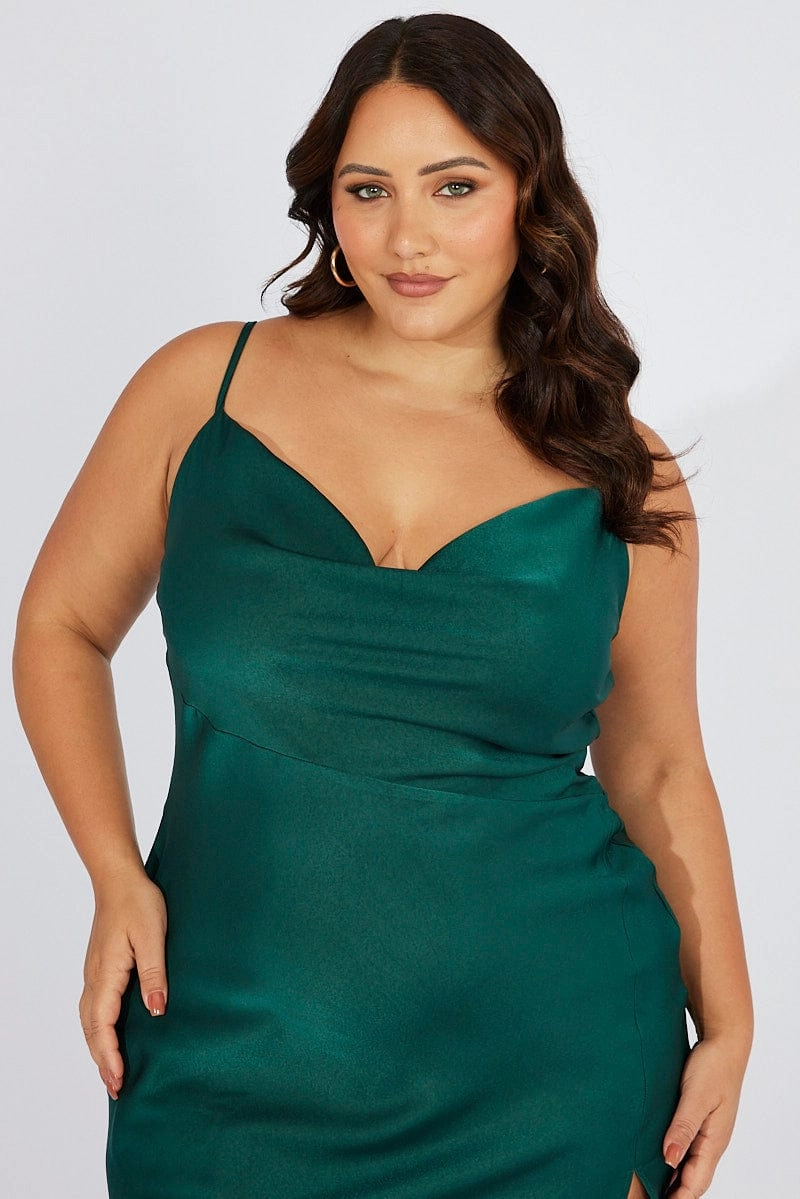 Must Have Blue Cowl Midi Dress Satin Front Split
