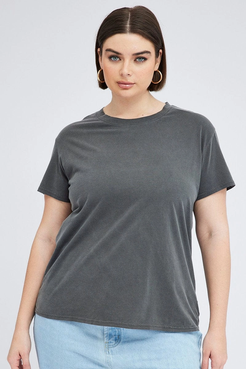 Black T-shirt Short Sleeve Crew Neck Washed Breathable knit