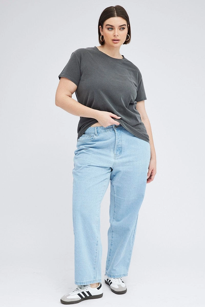 Black T-shirt Short Sleeve Crew Neck Washed Durable Ribbed Hem All Day Wear