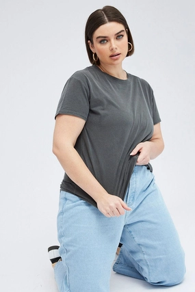 Fun Prints Black T-shirt Short Sleeve Crew Neck Washed