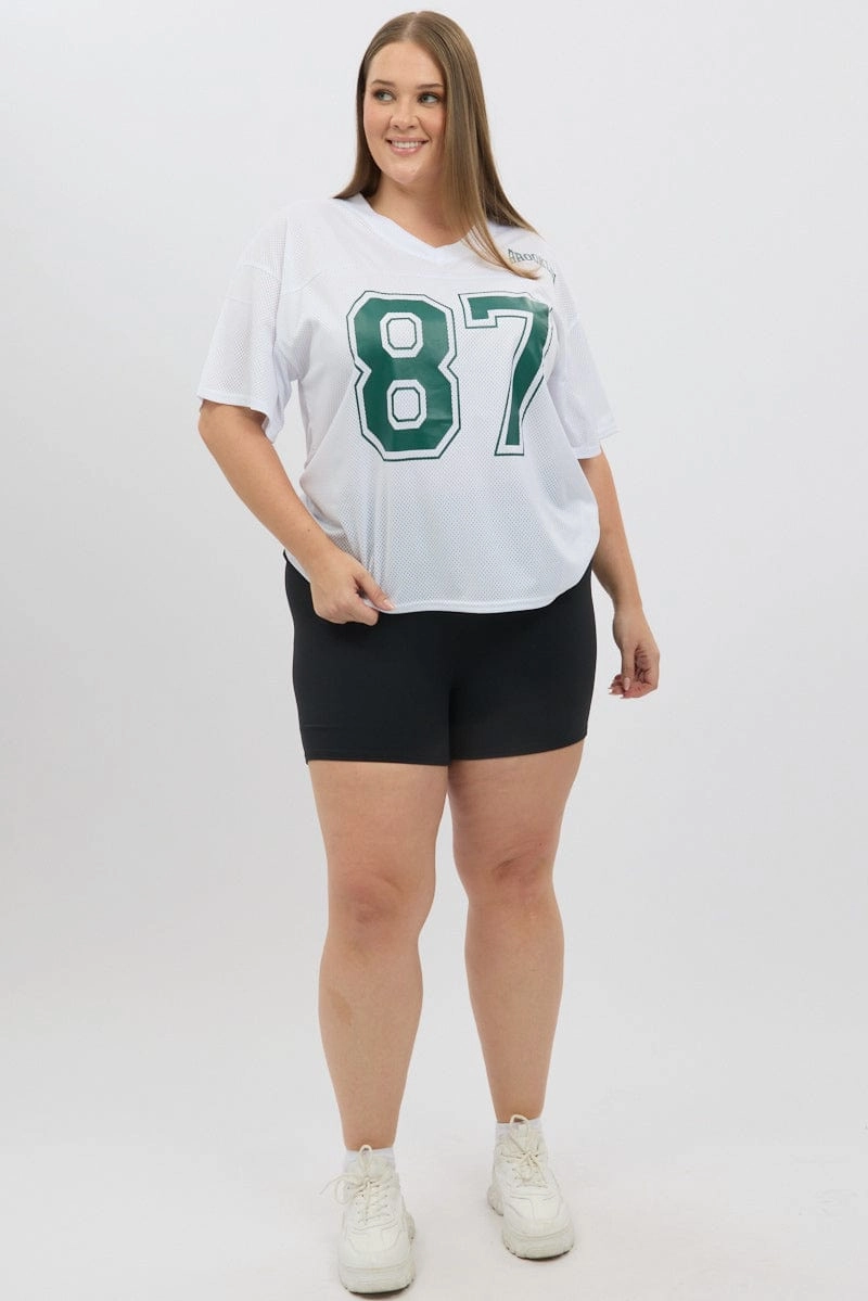 White Graphic T Shirt Short Sleeve V Neck Sleek Fit Wear Light Flex