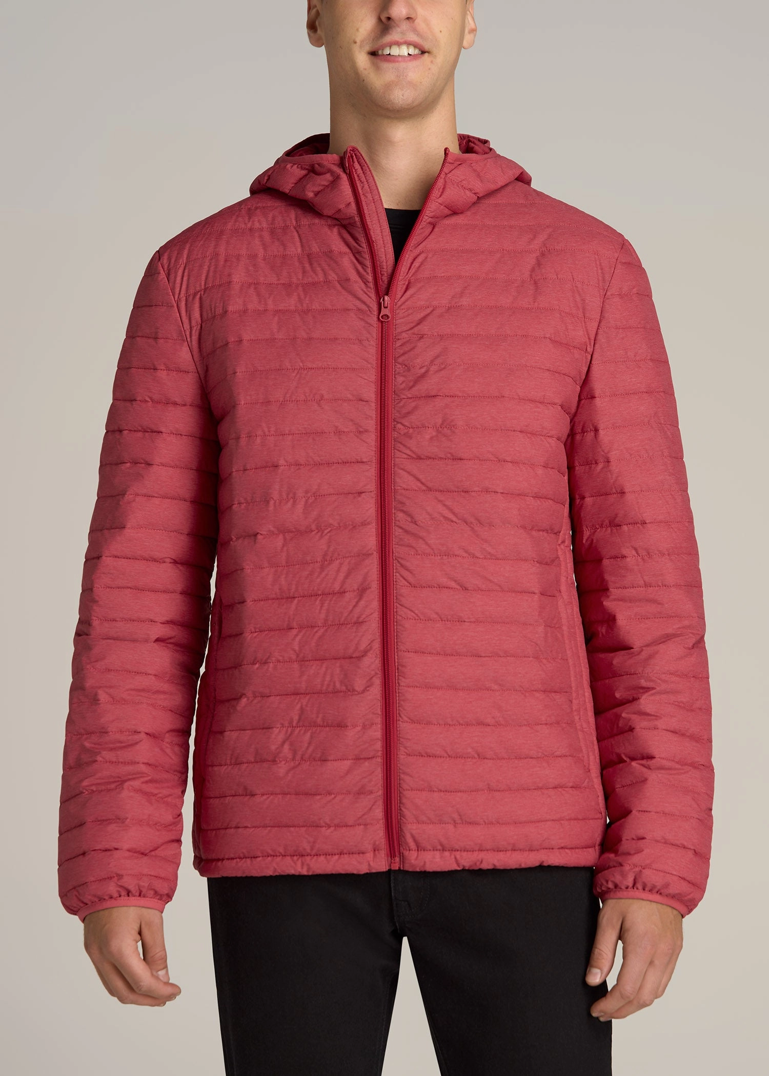 TearResistantFabric Stretch Comfort Tall Men's Packable Puffer Jacket in Red Space Dye