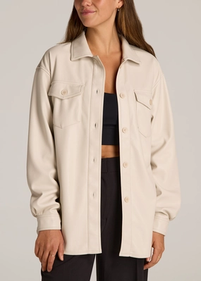 Durable Corrosion Resistant Zippers True Touch Leather Shirt Jacket for Tall Women in Vanilla Latte