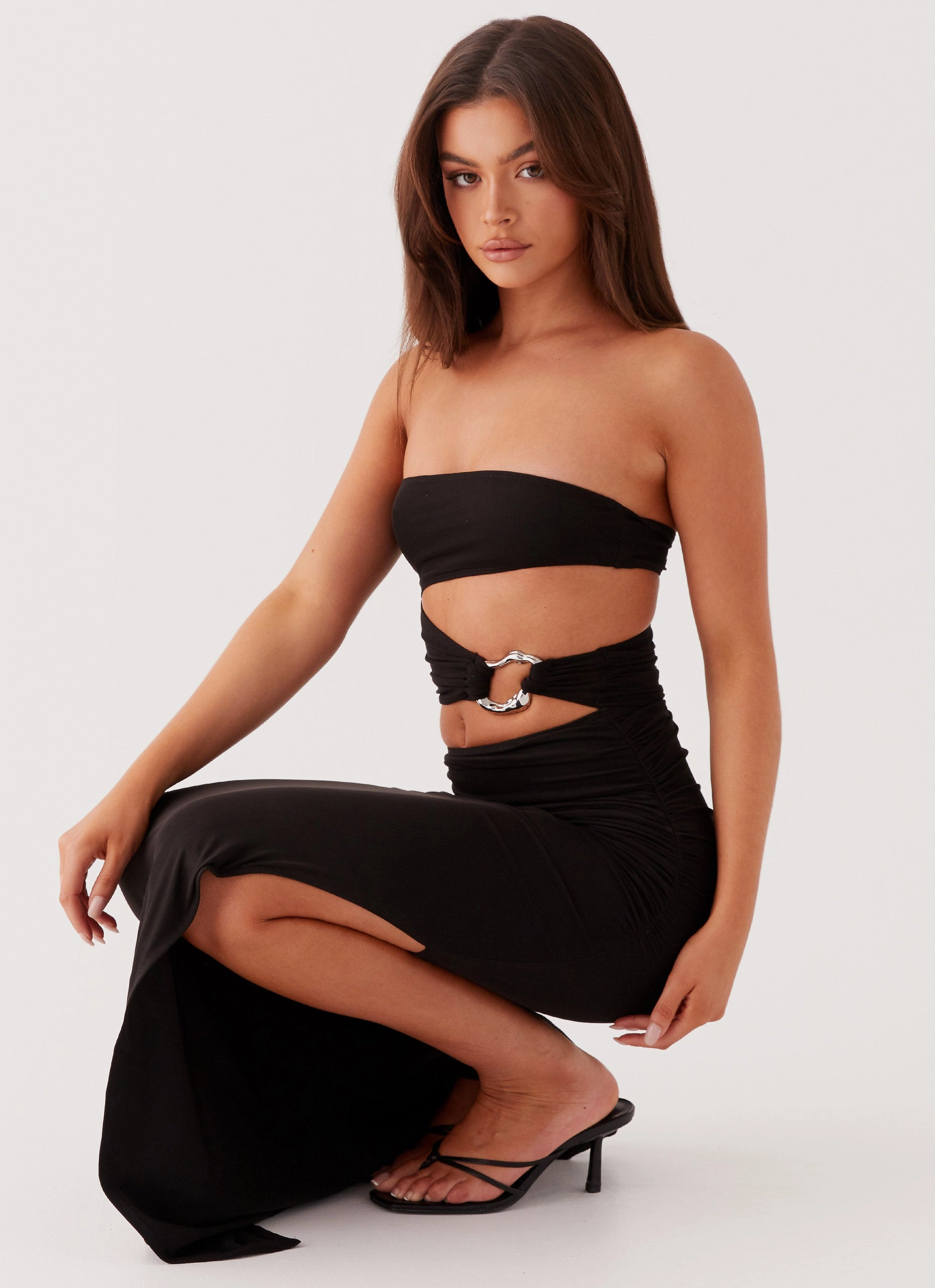 Into Pieces Mesh Maxi Dress - Black Easy Fit Clean Cut