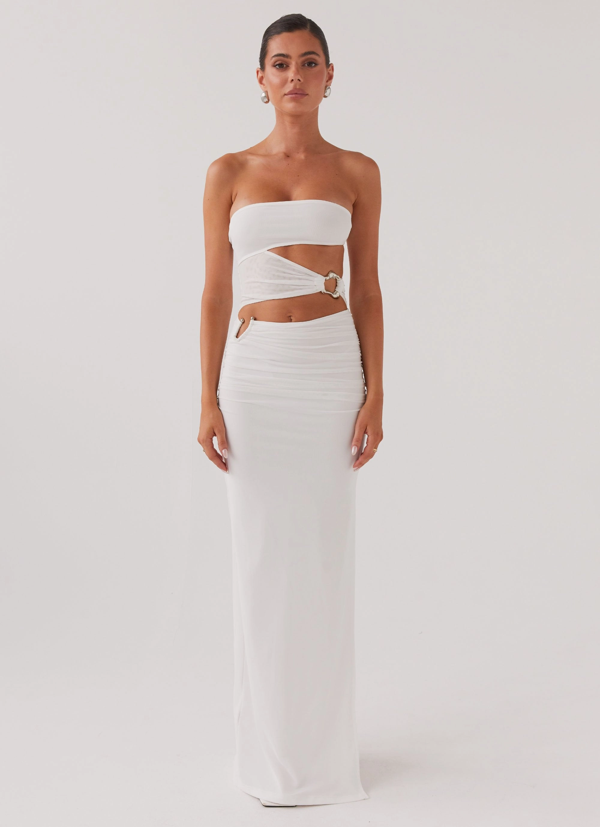 Smart Tailoring Into Pieces Mesh Maxi Dress - White