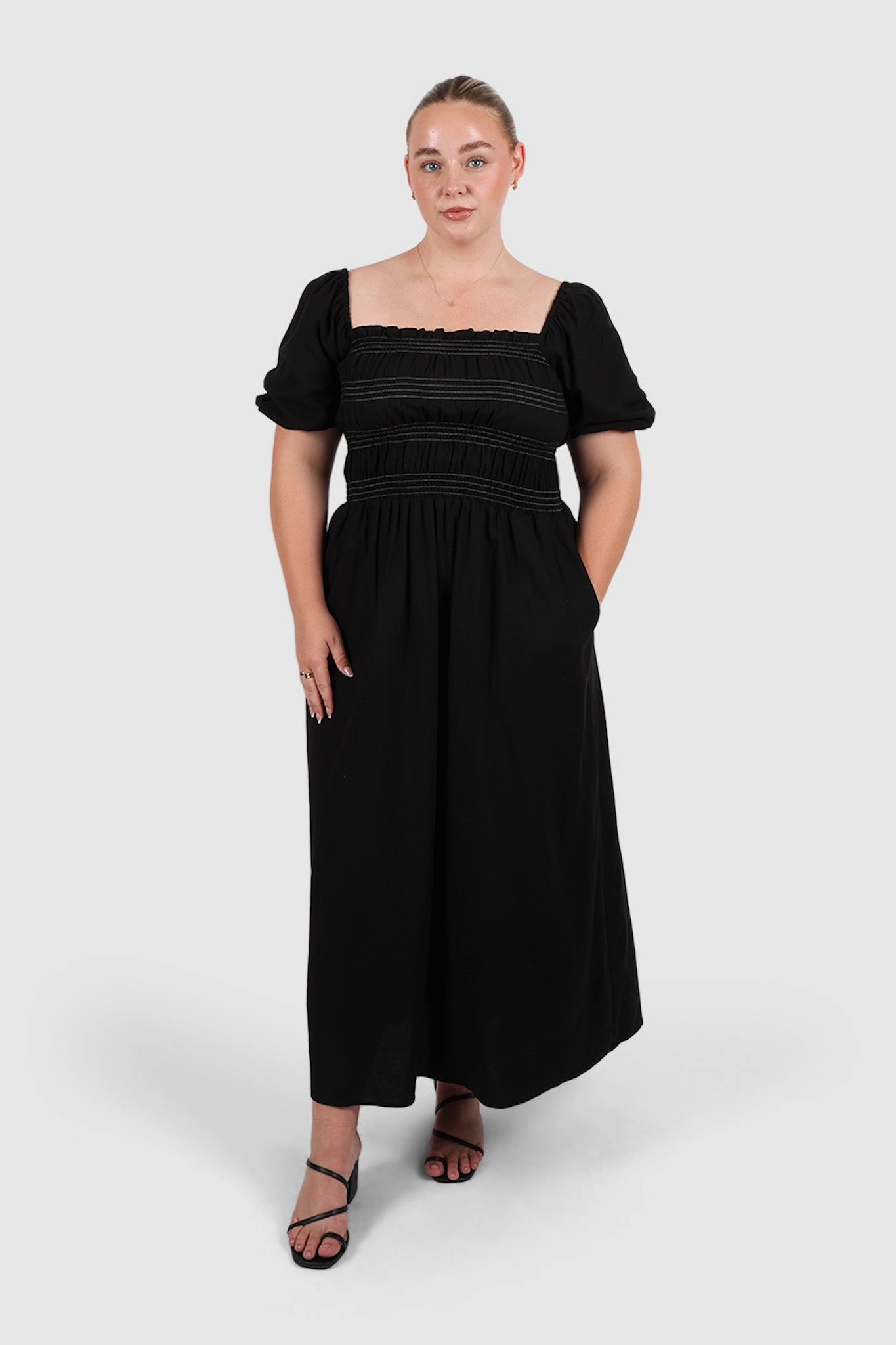 ruffle trim ISMAE MAXI DRESS BLACK CONTRAST