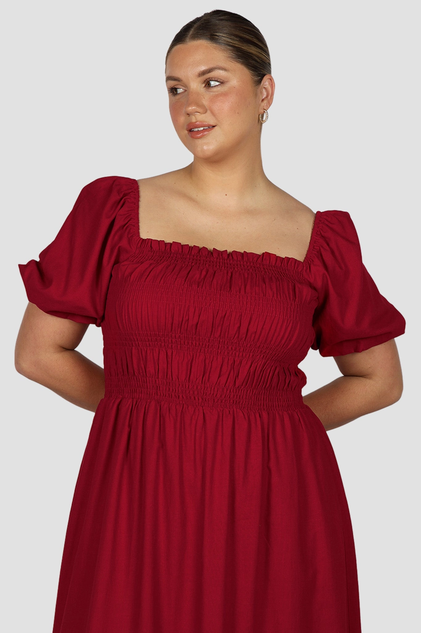Bare Glow Drawstring-Closure ISMAE MAXI DRESS RED