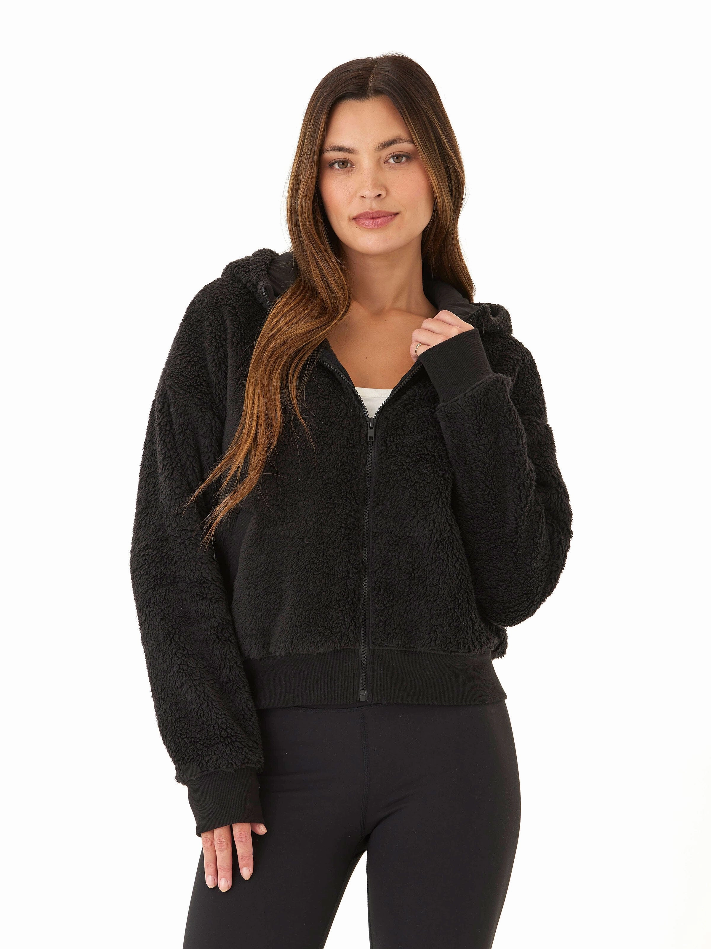 Izara Sherpa Full Zip Hoodie Reflective Trim