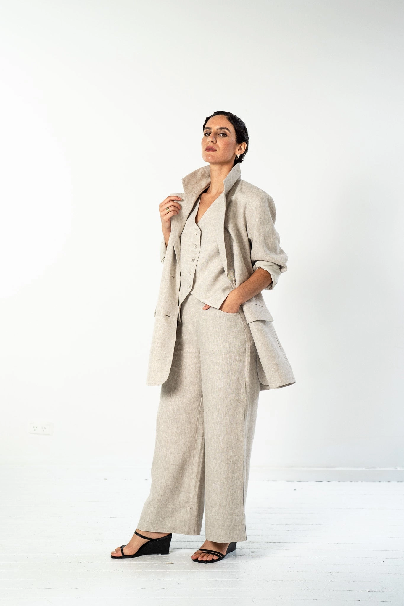 Hidden Storage Compartments DoubleLayeredHem Izumi Blazer | Neutral