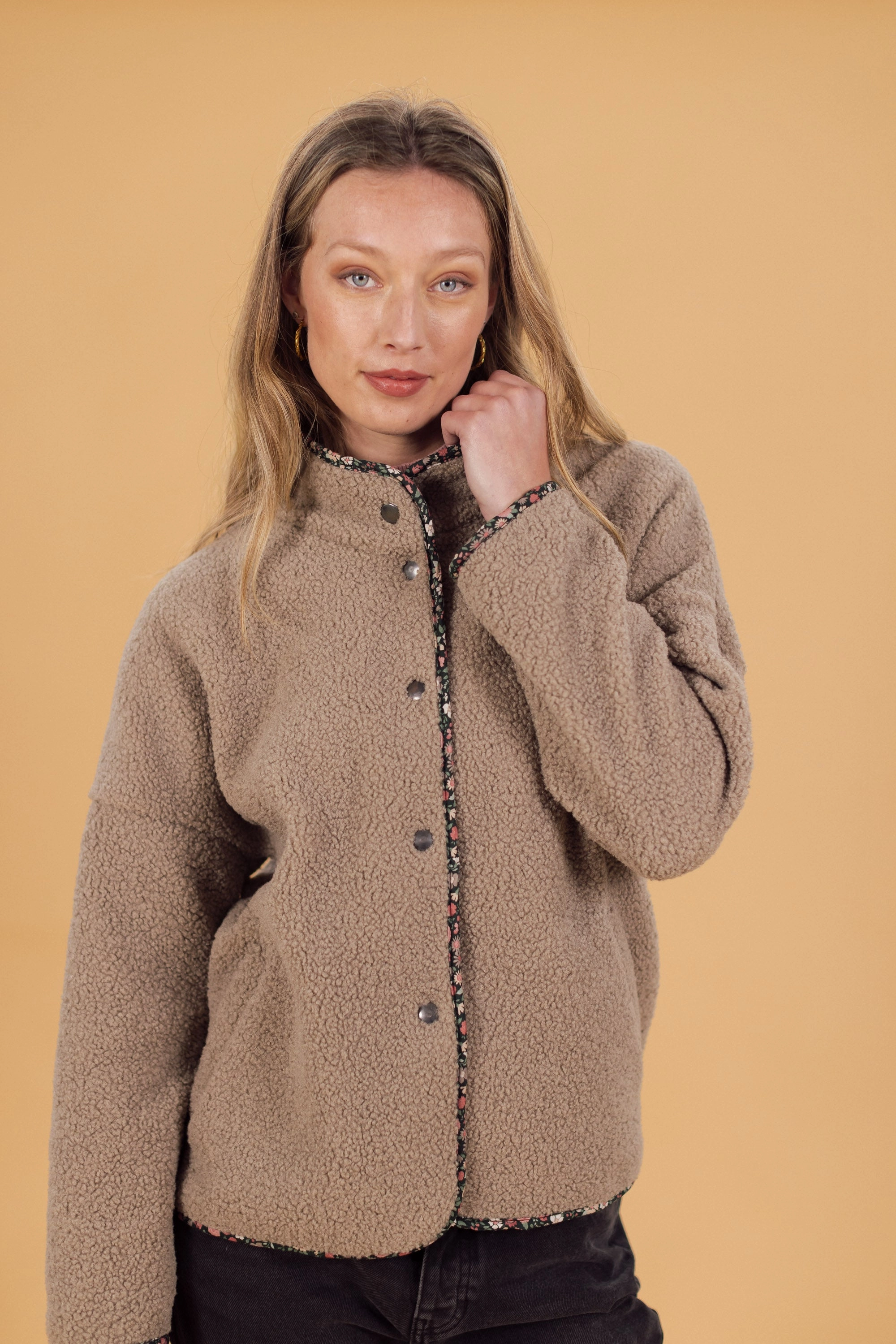 Tagless Neckline Design Fleece Inside Jacket Alena Mocha