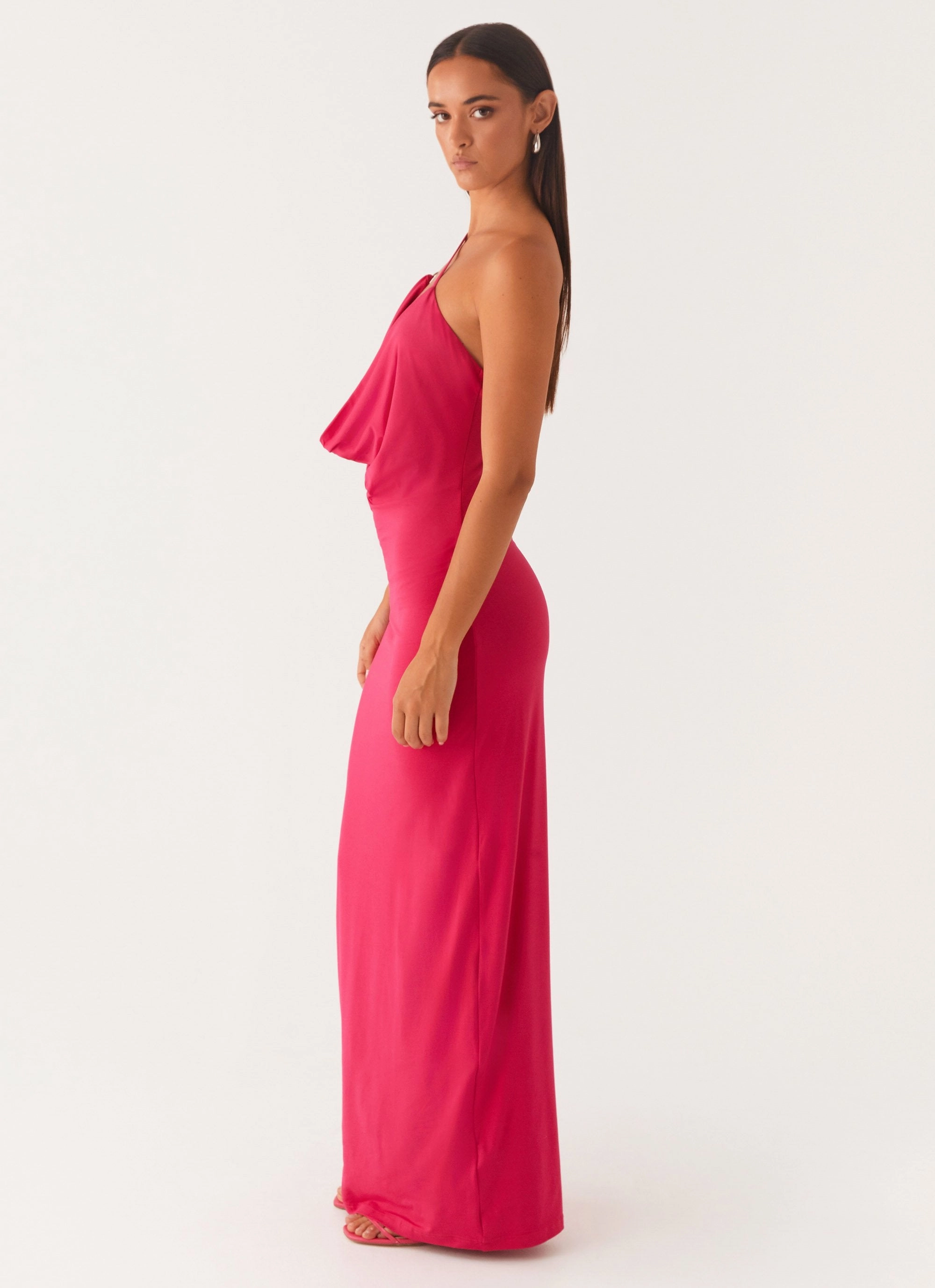 Jayla One Shoulder Maxi Dress - Fuchsia Smooth Shape Aura Glow