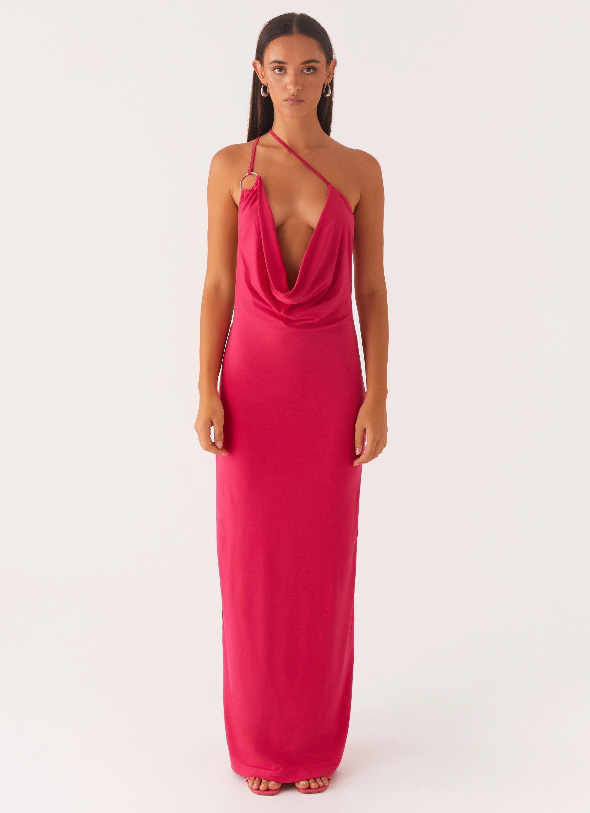 Breathable Color Glow Jayla One Shoulder Maxi Dress - Fuchsia