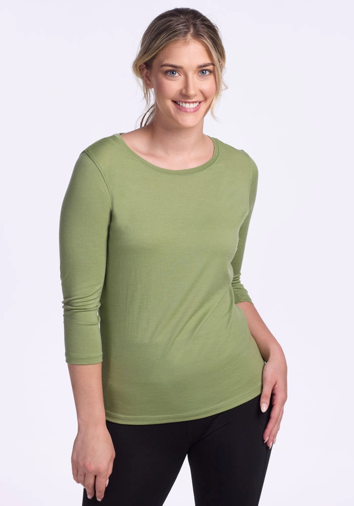 Jenny 3/4 Sleeve Crew Neck ? Final Sale Deals! - Fern Glow Cozy Vibe Relaxed Comfort Wear