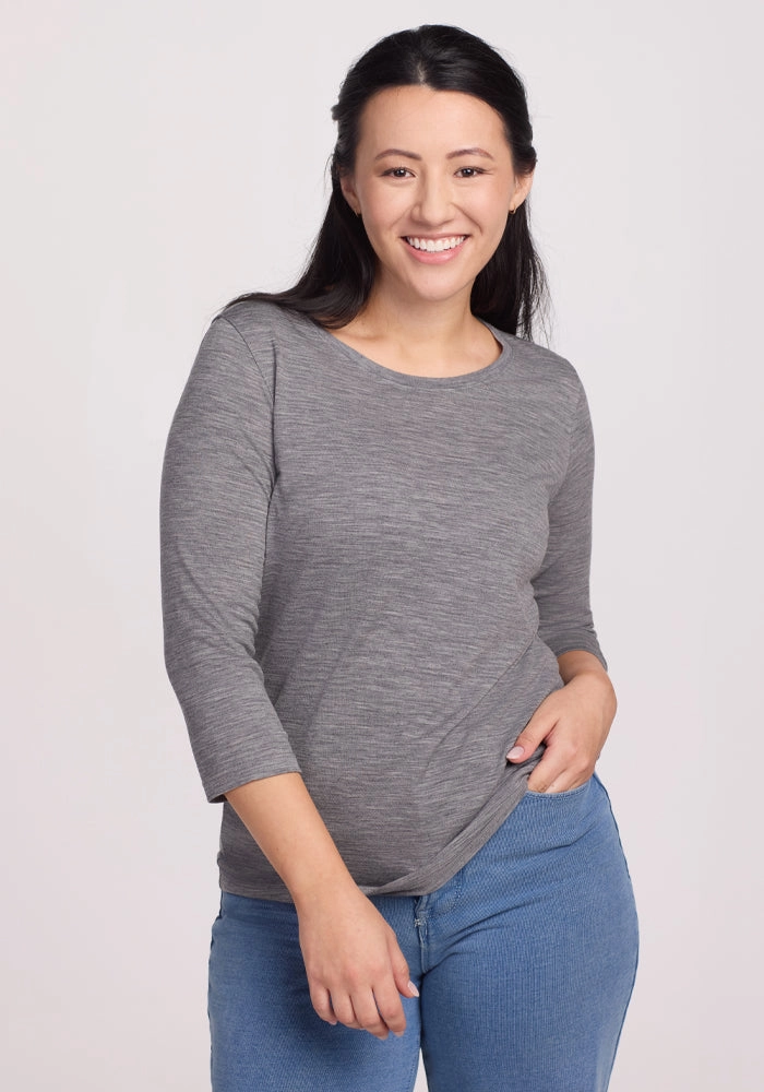 Jenny 3/4 Sleeve Crew Neck - Graphite Heather EcoFriendlyDyes