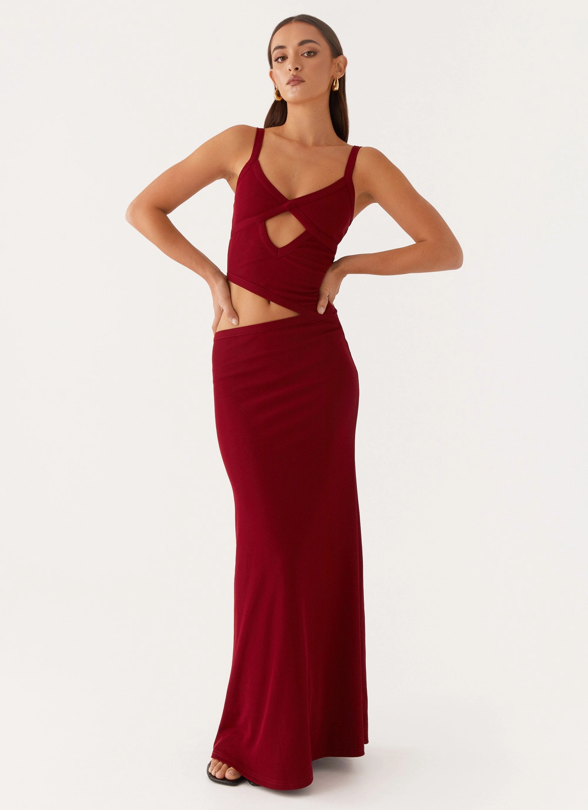 Jocelyn Maxi Dress - Maroon Easy Layering Refined Stitch