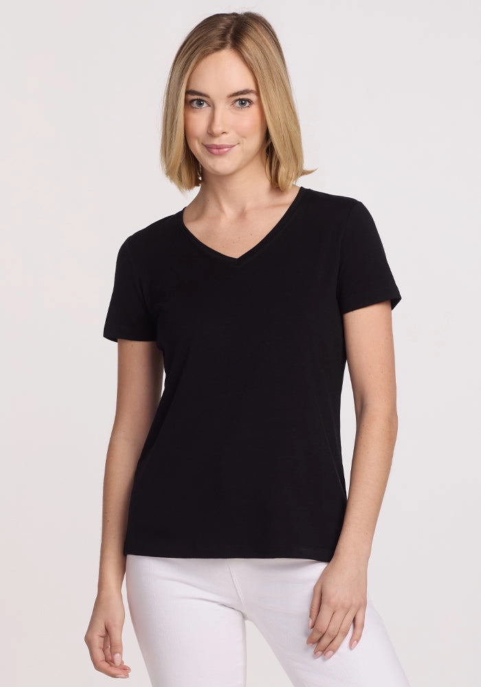Junie V Neck - Black Gym clothing EasyCareFinish