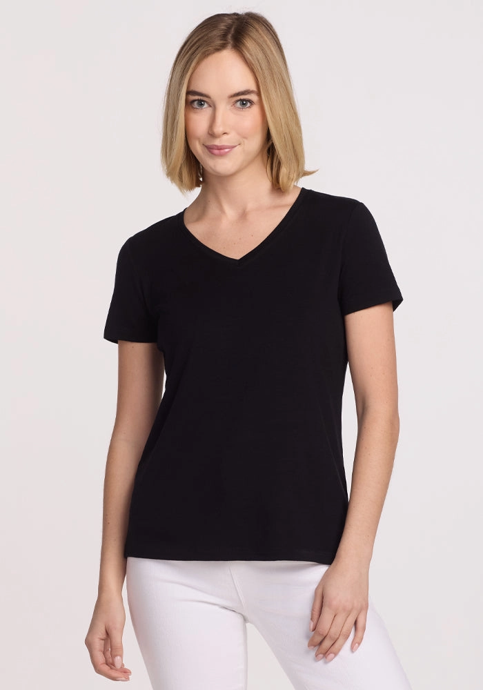 Junie V Neck - Black Reinforced Shoulder Stitching