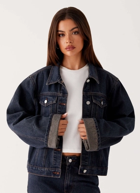 Back Again Oversized Denim Jacket - Brown Blue Acid Wash Windproof Insulated Coat Asymmetric Hemline