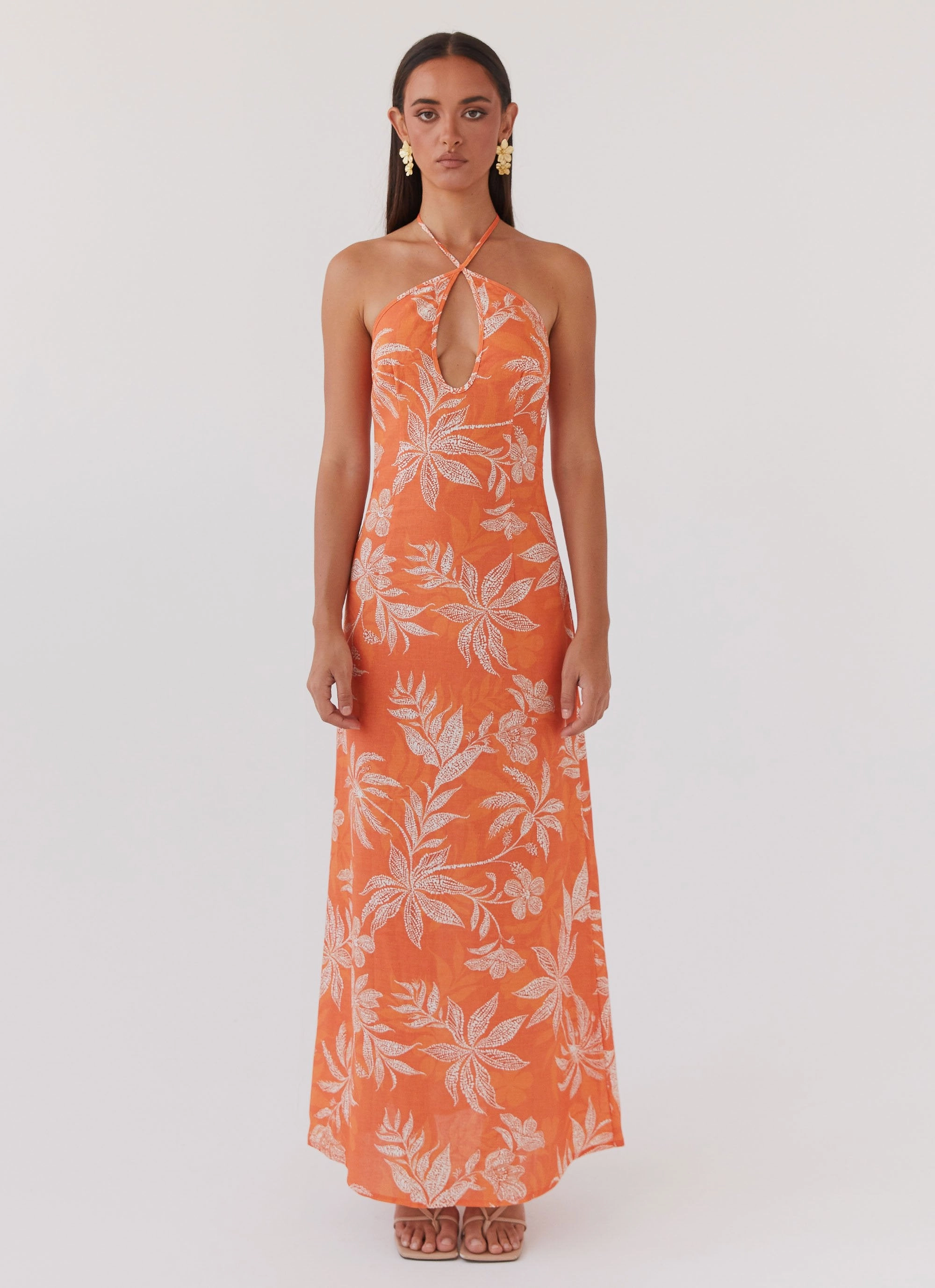 Keliegh Linen Maxi Dress - Tropic Sunset Layer Safe Balanced Lines