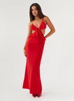 Luxury-Fabric Timeless Waist Fit Klara Cut Out Maxi Dress - Red