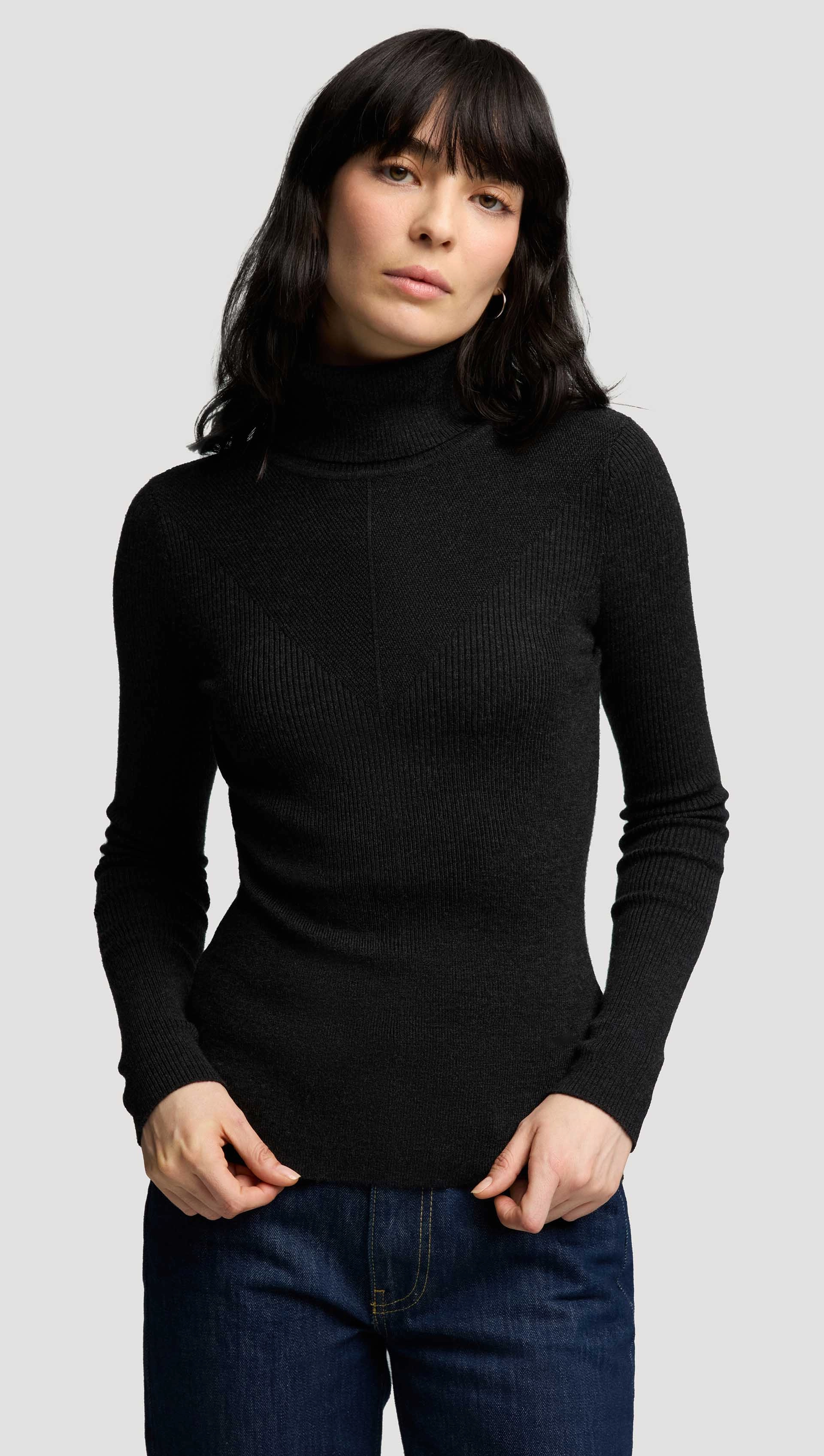 material trend Trendy Layered Knit Longsleeve Turtleneck in Stretch Wool | Grey