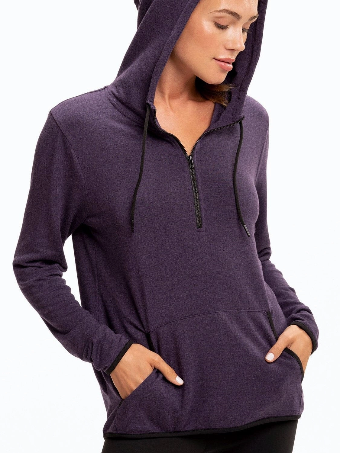 Kyanna FeatherLoop Half Zip Hoodie Bonded Hemline Thermoplastic Elastomer Trim